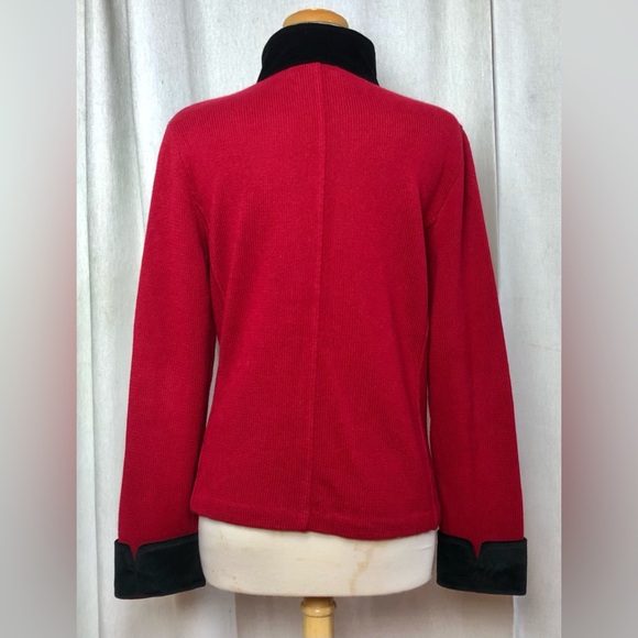 Lauren Ralph Lauren Red Black Knit Sweater Blazer Jacket Gold Buttons Large - Picture 11 of 16